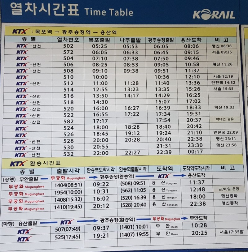 전남 무안역 열차시간표 요금표 : 네이버 블로그