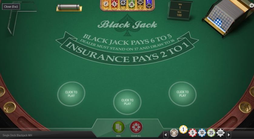 무료 Single Deck Blackjack Mh 게임 플레이