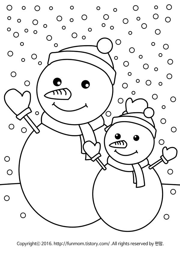 겨울 눈사람 색칠공부도안 | 눈사람, 눈사람 카드, 크리스마스 카드